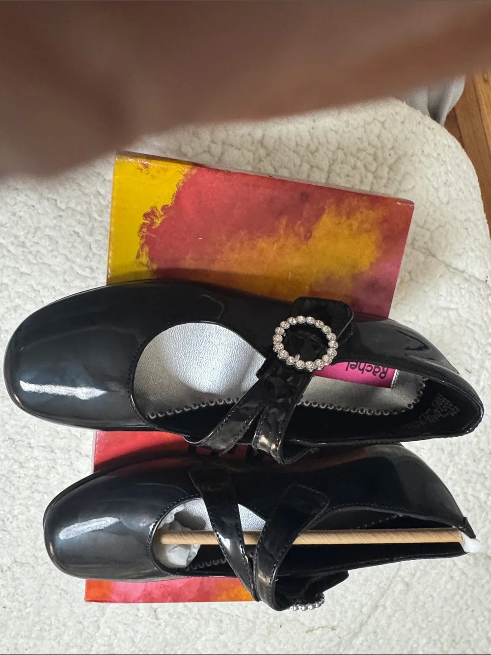 Rachel Shoes Black Patent Mary Jane with Rhinestone Buckle